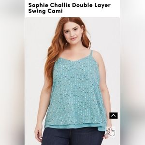 Torrid Challis Double Layet Swing Cami. Green with Arrows, Size 2